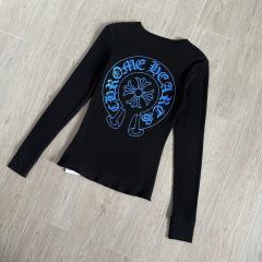 1:1 quality version Blue Horseshoe‑Ring Cross‑Flower‑Print Waffle‑Knit Fitted Long Sleeve Tee for girls 29426214