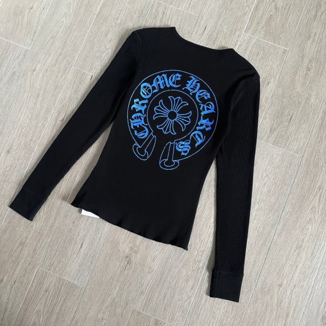 1:1 quality version Blue Horseshoe‑Ring Cross‑Flower‑Print Waffle‑Knit Fitted Long Sleeve Tee for girls 29426214