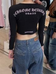 1:1 quality version Pink Gothic Letter Dual Sleeve Floral Print Waffle Knit Cropped Long Sleeve Tee for girls 29426247