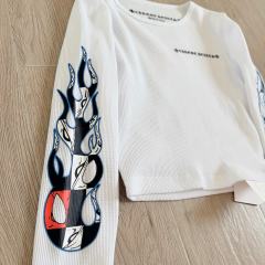 1:1 quality version Matty Boy Collab Sinister Flame Graffiti Print Waffle Knit Cropped Long Sleeve Tee for girls 29426221