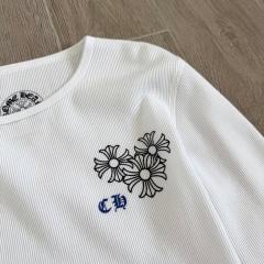 1:1 quality version Blue Horseshoe Ring Script Letter Surrounded Waffle Knit Long Sleeve Tee for girls 2 colors 29426191