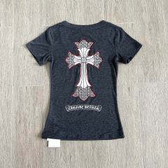 1:1 quality version Window Grille Cross Print On Back V Neck Tee for girls 29306363
