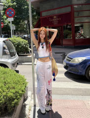 1:1 quality version Comic Figure Spider Web Cross Print Drawstring Wide Leg Sweat Pants for girls 29456663