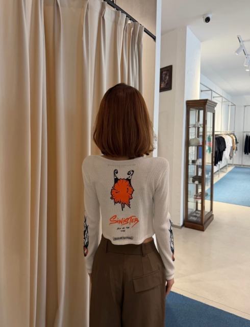 1:1 quality version Matty Boy Collab Sinister Flame Graffiti Print Waffle Knit Cropped Long Sleeve Tee for girls 29426221