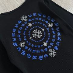 1:1 quality version Blue Horseshoe Ring Script Letter Surrounded Waffle Knit Long Sleeve Tee for girls 2 colors 29426191
