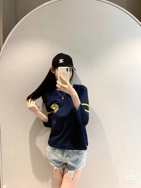 1:1 quality version Number Horseshoe Print Color Block Thin Breathable 3/4 Sleeve Long Sleeve T-Shirt  3 colors for girls 29380260