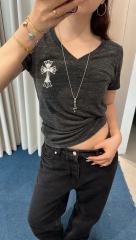 1:1 quality version Window Grille Cross Print On Back V Neck Tee for girls 29306363