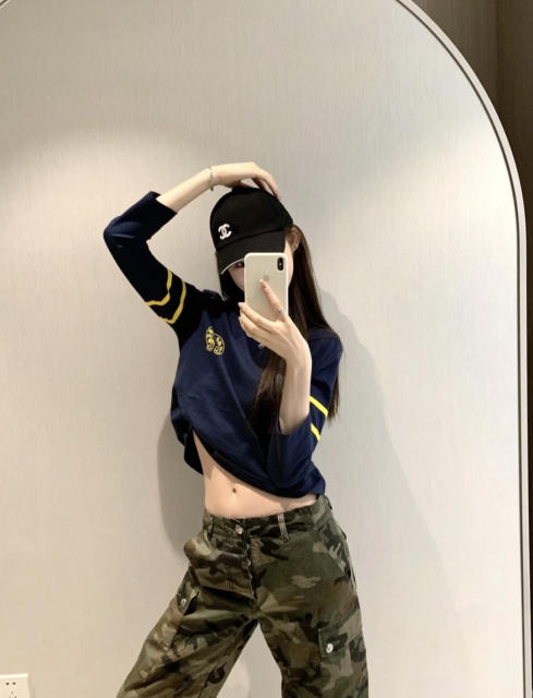 1:1 quality version Number Horseshoe Print Color Block Thin Breathable 3/4 Sleeve Long Sleeve T-Shirt  3 colors for girls 29380260