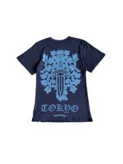 1:1 quality version Vintage Navy Blue Tokyo Vine Dagger Print Crew Neck Slim tee for girls 29392329