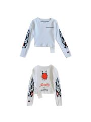 1:1 quality version Matty Boy Collab Sinister Flame Graffiti Print Waffle Knit Cropped Long Sleeve Tee for girls 29426221