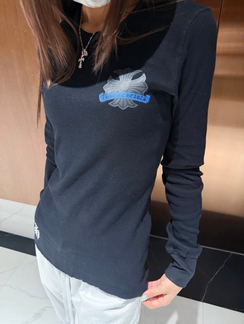 1:1 quality version Blue Horseshoe‑Ring Cross‑Flower‑Print Waffle‑Knit Fitted Long Sleeve Tee for girls 29426214