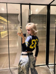 1:1 quality version Number Horseshoe Print Color Block Thin Breathable 3/4 Sleeve Long Sleeve T-Shirt  3 colors for girls 29380260
