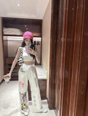 1:1 quality version Comic Figure Spider Web Cross Print Drawstring Wide Leg Sweat Pants for girls 29456663