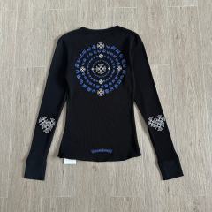 1:1 quality version Blue Horseshoe Ring Script Letter Surrounded Waffle Knit Long Sleeve Tee for girls 2 colors 29426191