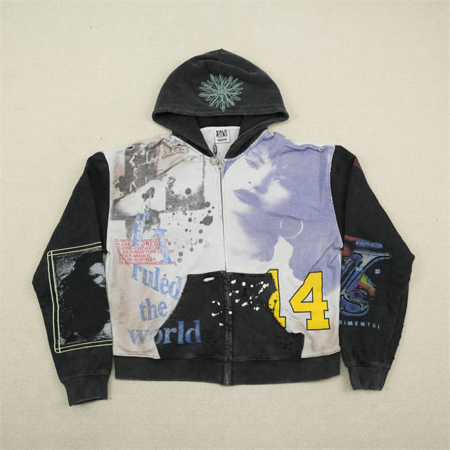 1:1 Quality Vale Forever Black Blue Patchwork Zip Hoodie