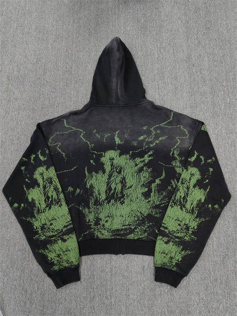 1:1 Quality Vale Forever Black Green Monochrome Graphic Hoodie