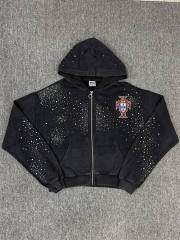 1:1 Quality Vale Forever Black Crystal Crest Zip Hoodie