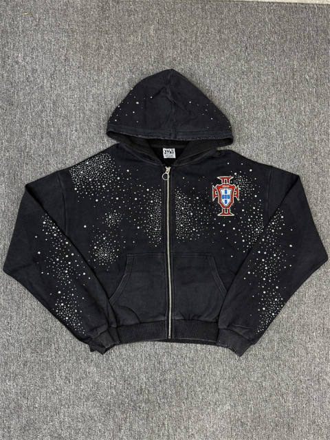 1:1 Quality Vale Forever Black Crystal Crest Zip Hoodie