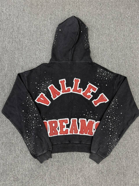 1:1 Quality Vale Forever Black Crystal Crest Zip Hoodie