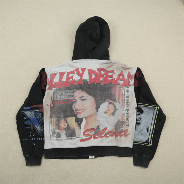 1:1 Quality Vale Forever Black Blue Patchwork Zip Hoodie