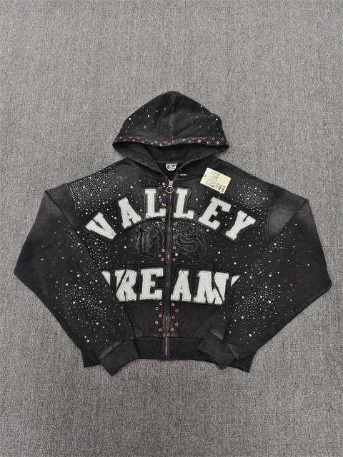 1:1 Quality Valley Dreams Rhinestone Chenille Zip Up Hoodie