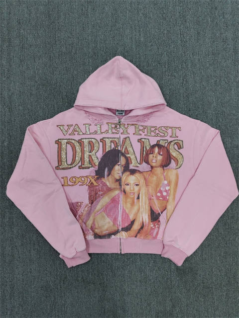 1:1 Quality Vale Forever Valley Fest Dreams 199X Rhinestone Vintage Zip Up Hoodie