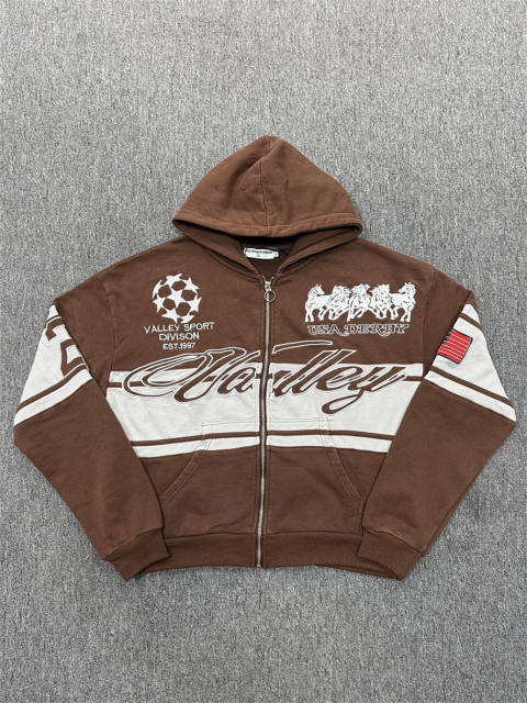 1:1 Quality Vale Forever Brown Equestrian Graphic Zip Hoodie