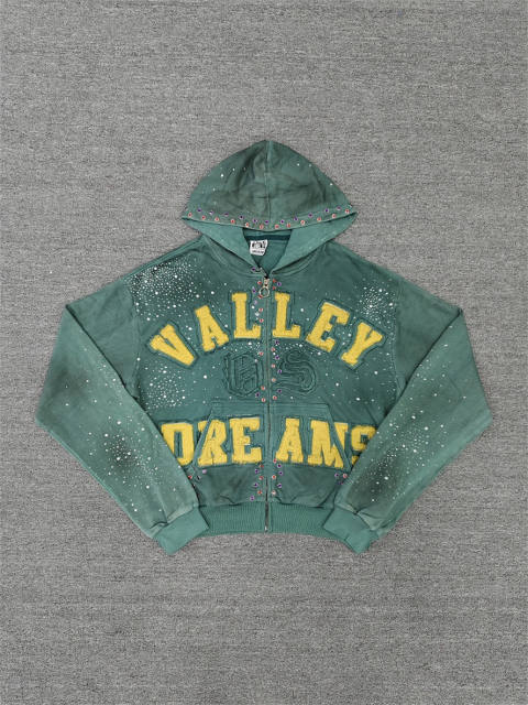 1:1 Quality Vintage Rhinestone Patch Zip Hoodie