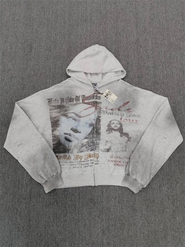 1:1 Quality Vale Forever White Distressed Zip Hoodie