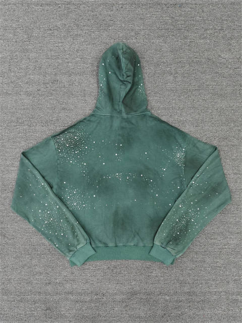 1:1 Quality Vintage Rhinestone Patch Zip Hoodie