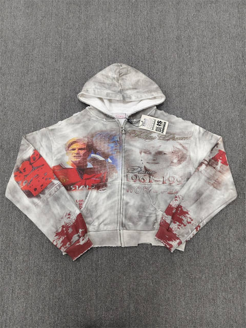 1:1 Quality Vale Forever White Red Tie-Dye Zip Hoodie