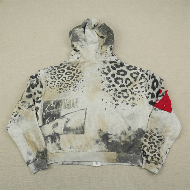 1:1 Quality Vale Forever White Leopard Patchwork Zip Hoodie