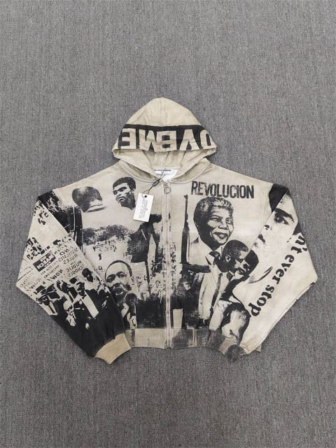 1:1 Quality Vale Forever White Monochrome Collage Zip Hoodie