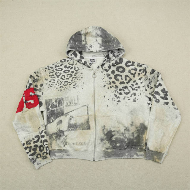 1:1 Quality Vale Forever White Leopard Patchwork Zip Hoodie