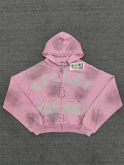 1:1 Quality Vale Forever Pink Crystal Logo Hoodie