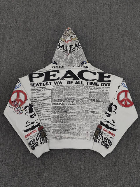1:1 Quality Vale Forever White Newspaper Print Hoodie