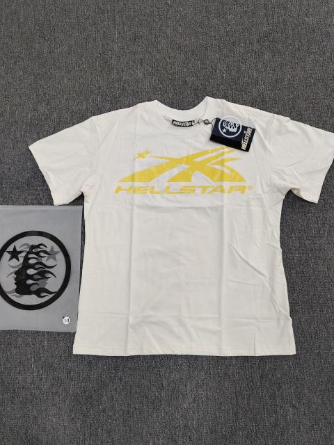 1:1 Hellstar NFC SCAN Hellstar Yellow Star Logo Vintage Off White T-Shirt