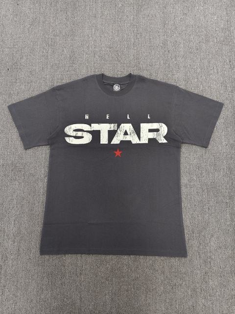 1:1 Hellstar NFC SCAN Hellstar Distressed White Logo Red Star Vintage Washed T-Shirt