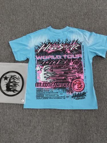1:1 Hellstar NFC SCAN Hellstar World Tour Lightning Flame Vintage Blue T-Shirt