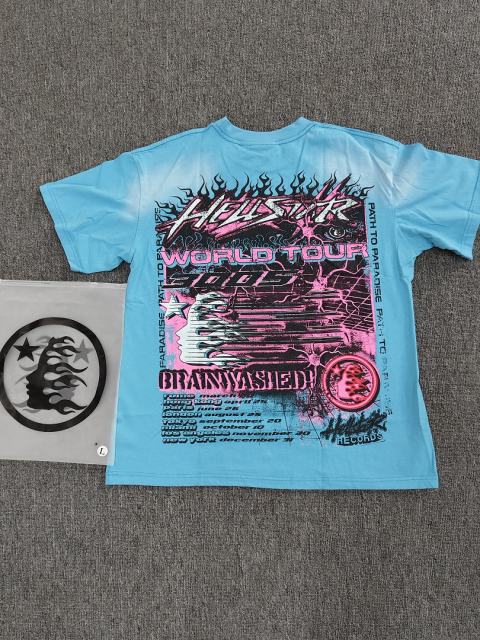 1:1 Hellstar NFC SCAN Hellstar World Tour Lightning Flame Vintage Blue T-Shirt