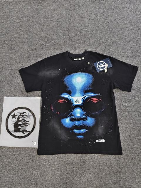 1:1 Hellstar NFC SCAN Hellstar Cosmic Blue Face Portrait Vintage Washed T-Shirt