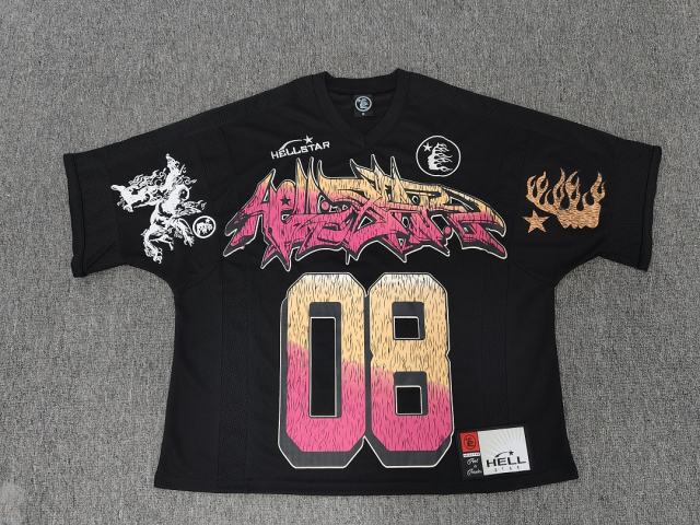 1:1 Hellstar NFC SCAN Hellstar Graffiti Number 08 Gradient Print Short Sleeve Football Top