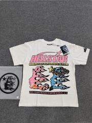 1:1 Hellstar NFC SCAN Hellstar Pixel Flame Two Faces Vintage Off White T-Shirt