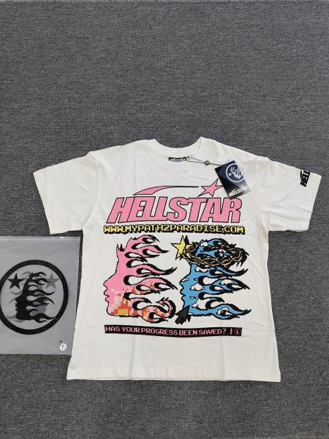 1:1 Hellstar NFC SCAN Hellstar Pixel Flame Two Faces Vintage Off White T-Shirt