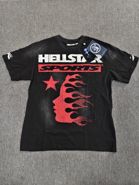 1:1 Hellstar NFC SCAN Hellstar Sports Red Flame Face Vintage Washed T-Shirt