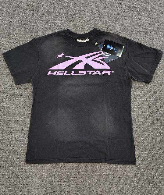 1:1 Hellstar NFC SCAN Hellstar Pink Arrow Star Logo Vintage Black T-Shirt