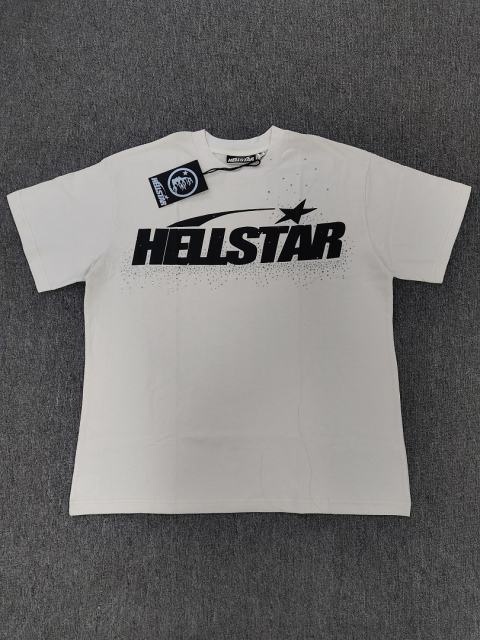 1:1 Hellstar NFC SCAN Hellstar Star Logo Rhinestone Vintage Off White T-Shirt