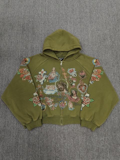 High Quality We Are Righteous Floral Angel Graphic Hoodie - Moss Green