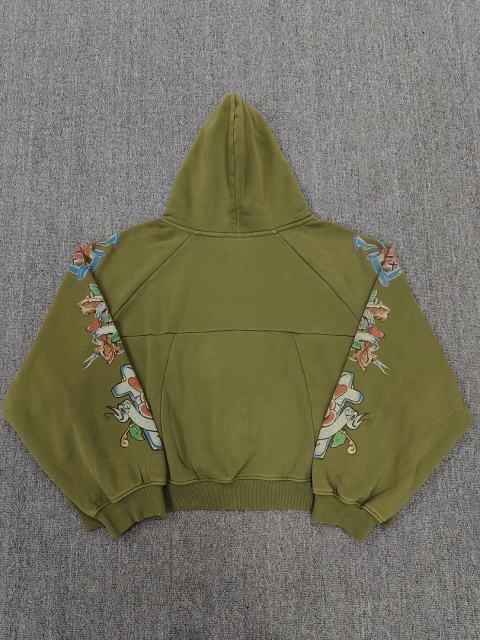 High Quality We Are Righteous Floral Angel Graphic Hoodie - Moss Green