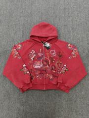 High Quality We Are Righteous Risen King Cropped Zip Hoodie - Red